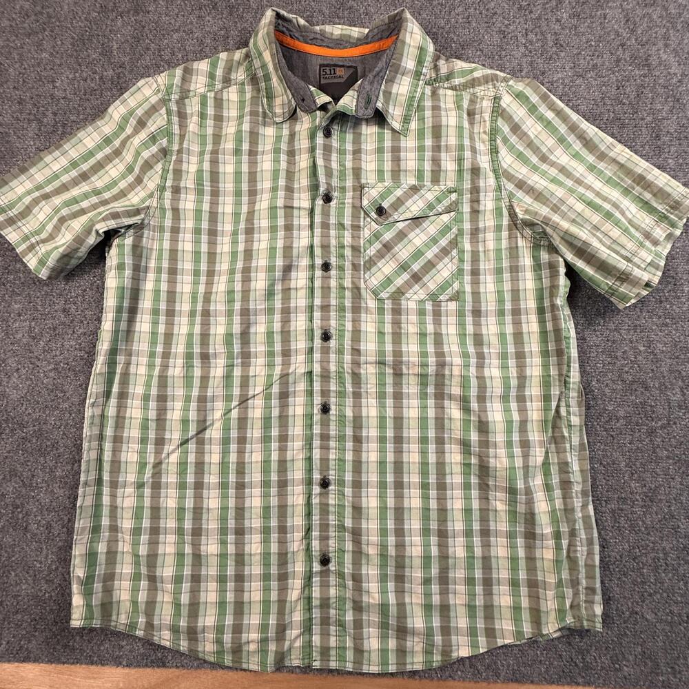 5.11 Tactical Mens Medium Green Plaid‎ Short Sleeve Button Up Shirt 1800